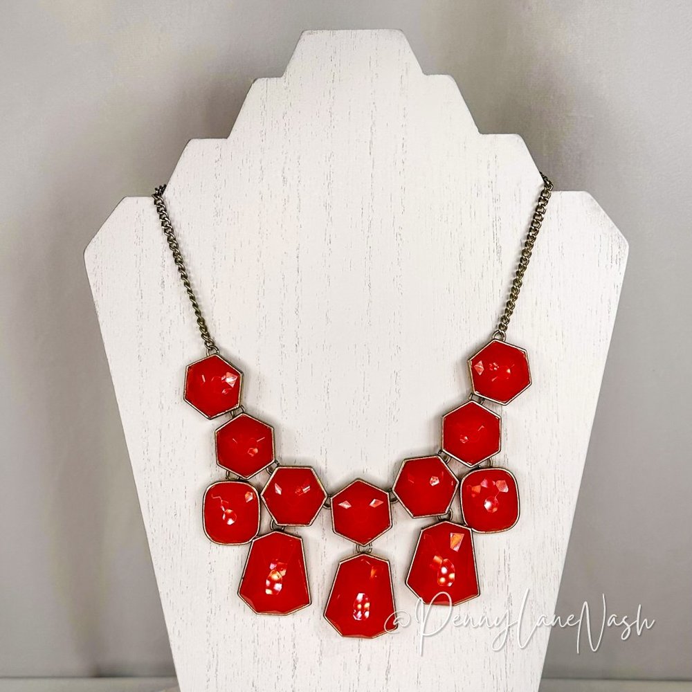 Vintage Red Geometric Beads Bib Statement Necklace
